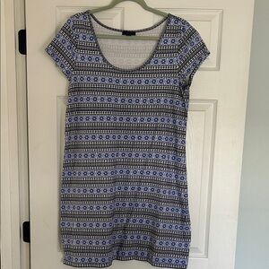 Blue Patterned Short Sleeve Scoop Neck Dress